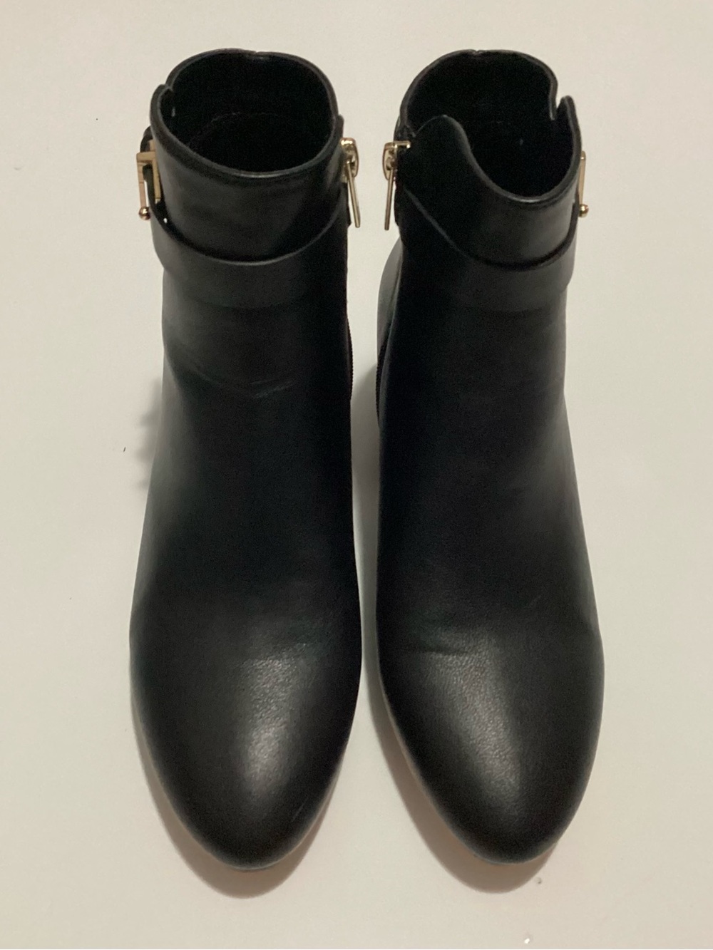 New York & Company Black Ankle Booties with Gold Buckle Accent
